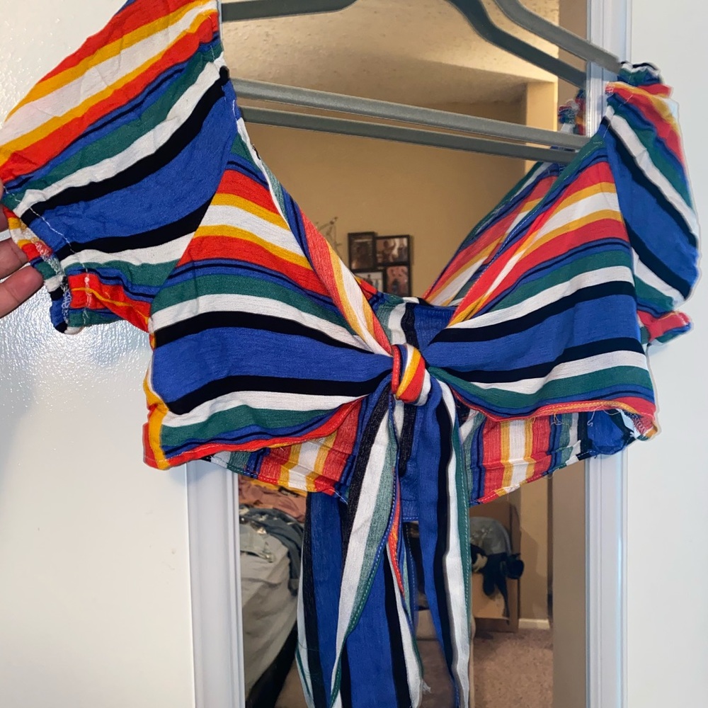 Colorful Stripe  tie in front crop top